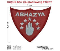 Abhazya Bayrak Nakışlı, Kalkan Şeklinde Etiket ( Küçük Kırmızı) 7 x 6,5 cm 